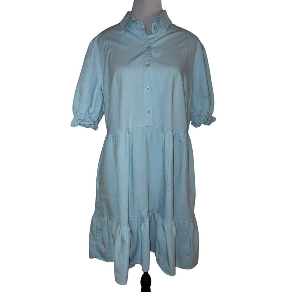 Roylamp Light Blue Ruffled Shirt Dress With Pockets Size XL